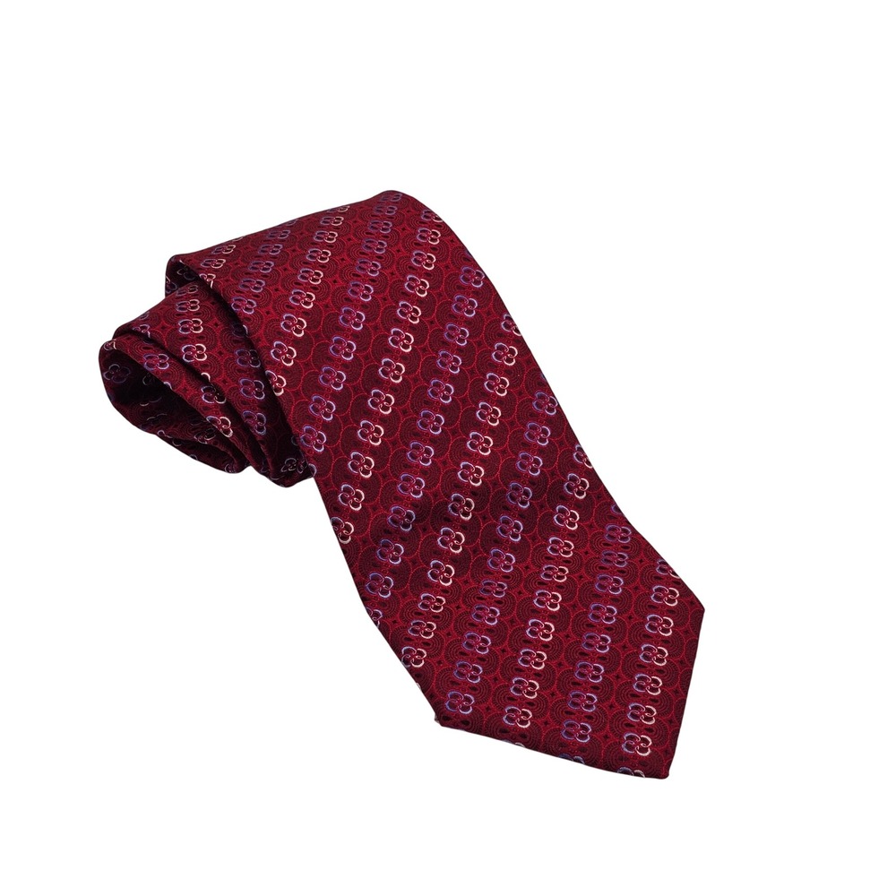 Ermenegildo Zegna Textured Silk Tie Red Medallion Luxury Italy Designer Formal